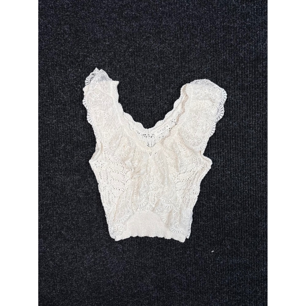 Illa Illa Cream Crochet Knit Lace Ruffle Tank Top Small Coquette Boho IM7318
